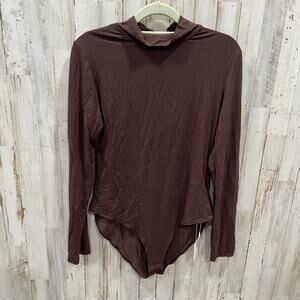 New! Mangopop Brown Turtleneck Soft Stretchy One Piece Bodysuit Womens Large